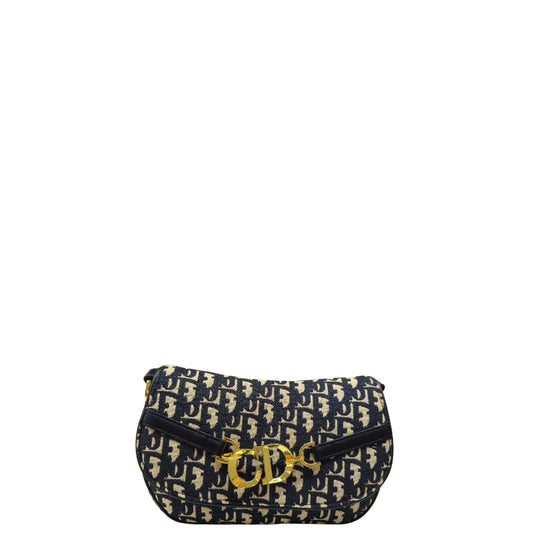 Christian Dior Monogram Flap Shoulder Bag - Navy & Gold